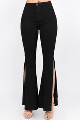 American Bazi Women's Side Slit Flare Jeans - Trendy and Versatile Denim
